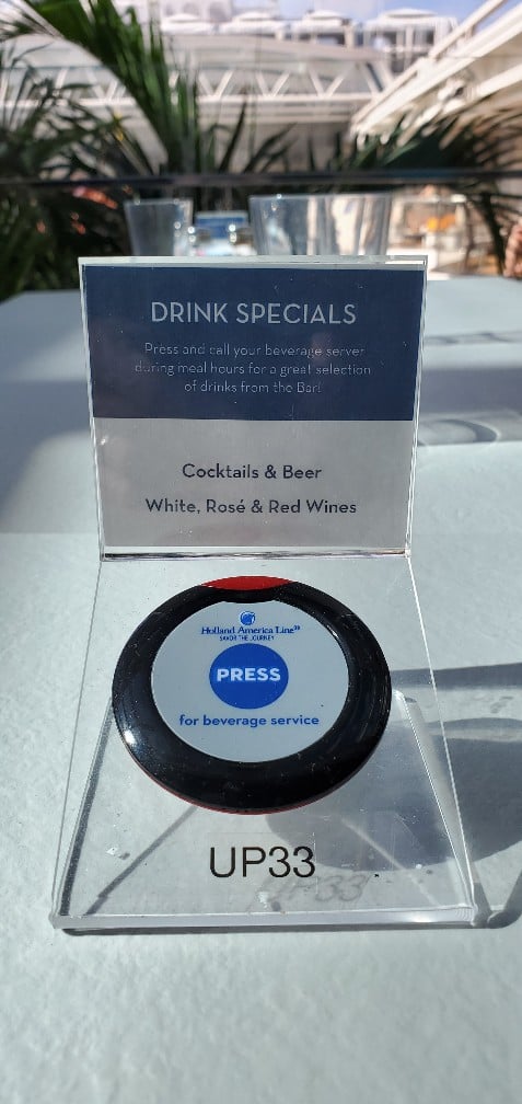 Drink Order Button on Holland America Line Nieuw Statendam